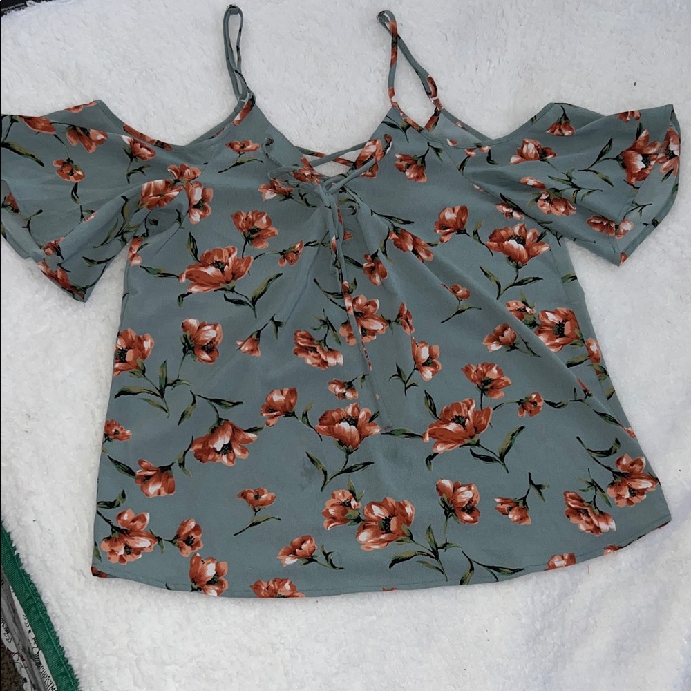Daytrip Floral Cold Shoulder Top in Teal and Red